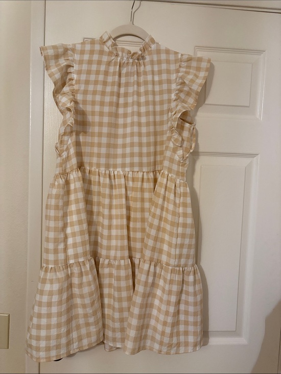 entro Dresses & Skirts - entro Cream and Yellow Gingham Ruffle Tiered Mini Dress
